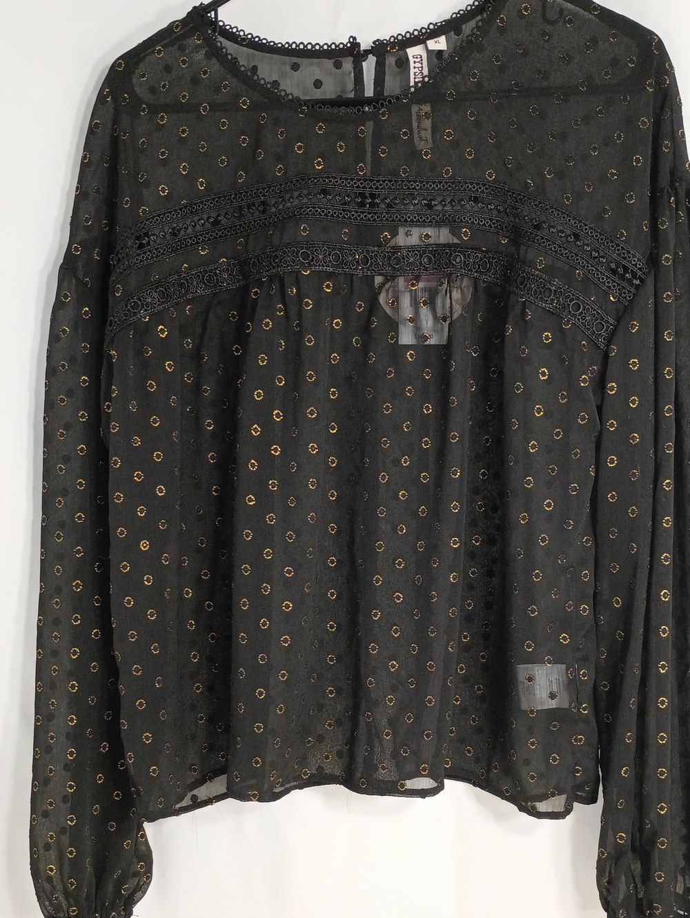 Gypsies & Moondust Black Sheer Blouse with Gold Dot Accent